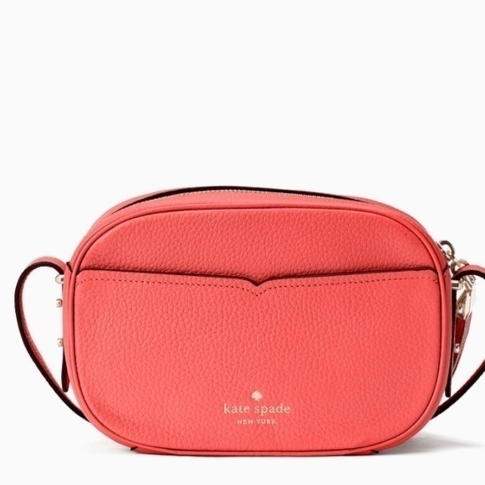 Kate Spade Pink Pebbled Leather Crossbody Wallet Spade Logo NWT - Picture 3 of 5